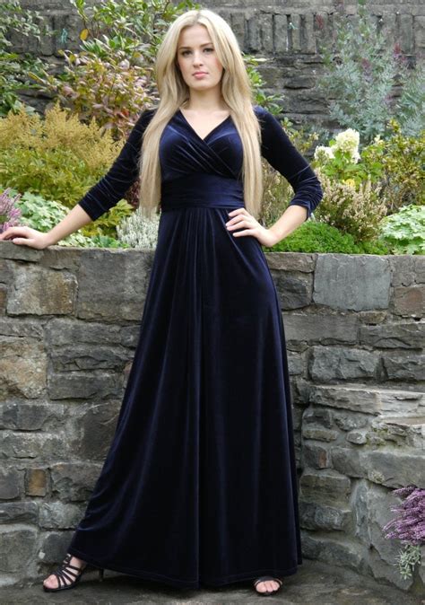 Navy Blue Velvet Dress Full Length For Winter Wedding Etsy