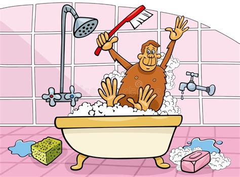 Funny Cartoon Monkey Taking A Bath Stock Vector Illustration Of Story