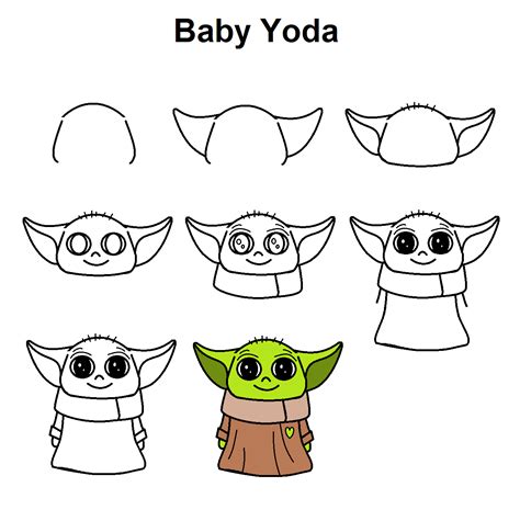 We present you a drawing lesson in which you will learn how to draw baby yoda from the mandalorian. Grogu (Baby Yoda) | Easy doodles drawings, Cute easy ...