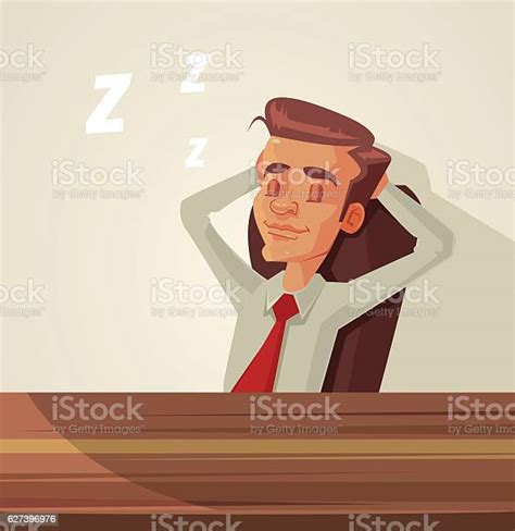 Sleepy Office Worker Character Vector Flat Cartoon Illustration Stock