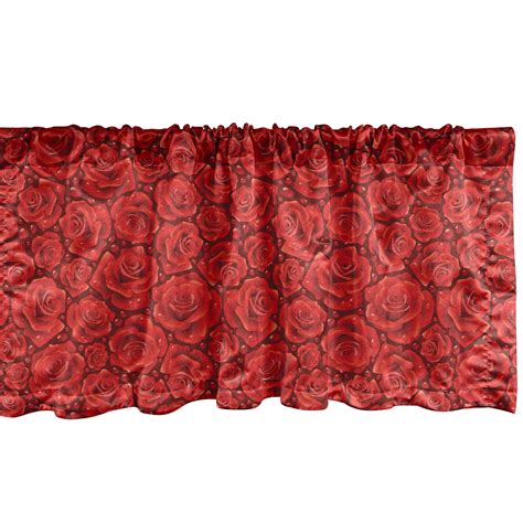 Rose Window Valance Pack Of 2 Vivid Red Roses Rain Water Drops Graphic