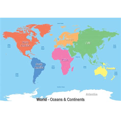 World Map Continents And Oceans And Seas