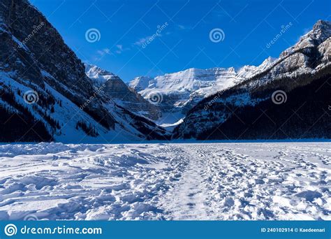 Lake Louise Frozen In Winter Beautiful Scenery In Banff National Park