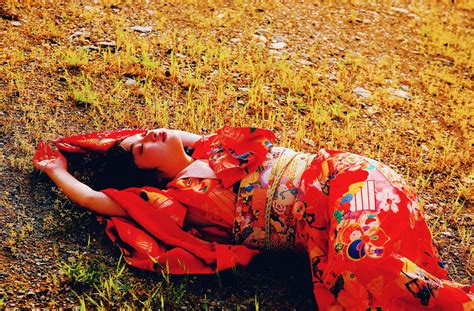 wallpaper asian model brunette arms up makeup traditional chinese clothing field grass