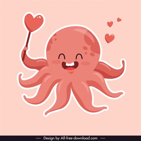Octopus Icons Cute Funny Cartoon Character Sketch Vector Misc Free