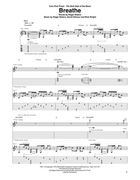 Breathe By Pink Floyd Guitar Tab Guitar Instructor