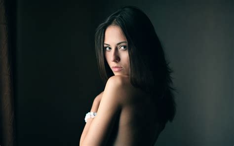 Girl Model Long Hair Simple Background Bare Shoulders Catherine Timokhina Wallpaper