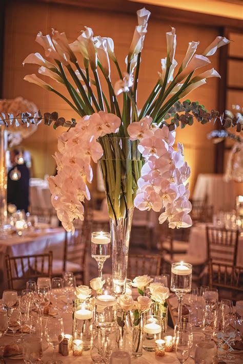 Elegant Calla Lily Orchid And Eucalyptus Wedding Centerpiece Orchid