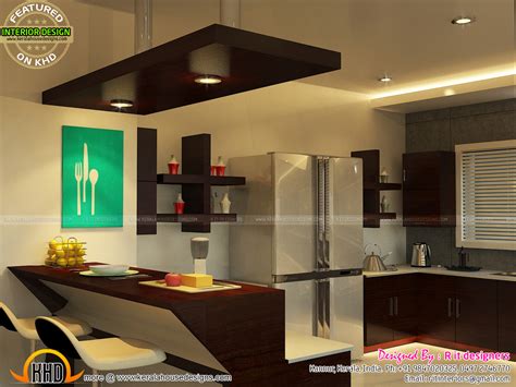 Open Kitchen Living Skylight Area Interior Kerala Home