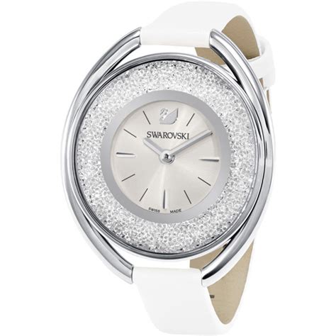 Swarovski Collections Crystalline Oval Watch Leather Strap White