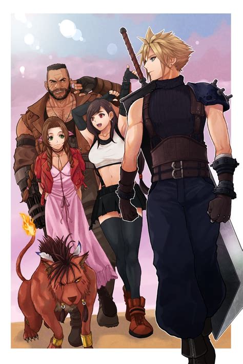 Tifa Lockhart Cloud Strife Aerith Gainsborough Barret Wallace And Red Xiii Final Fantasy