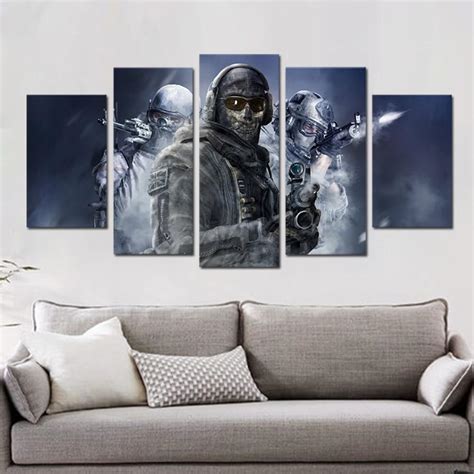 Text turned into art (what stepanova is famous for) content: Call of Duty Three Soldiers Gaming - 5 Panel Canvas Art Wall Decor - Canvas Storm