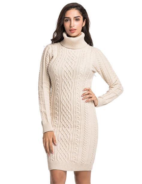 Cable Knit Sweater Dress Maxi Turtleneck Sweater Dress White Chunky