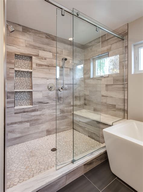 Gorgeous Custom Bathroom With Extra Large Shower Contemporain Salle