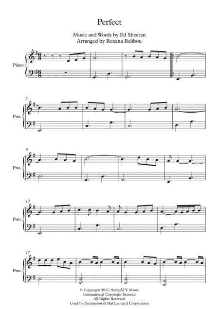 Perfect By Ed Sheeran Easy Piano Free Music Sheet