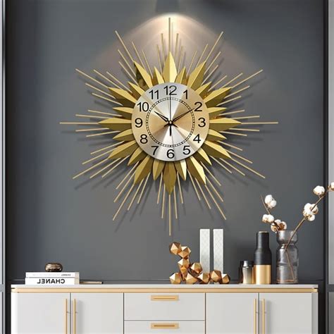 Modern Creative Large Wall Clock With Starburst Shape Metal Frame Gold