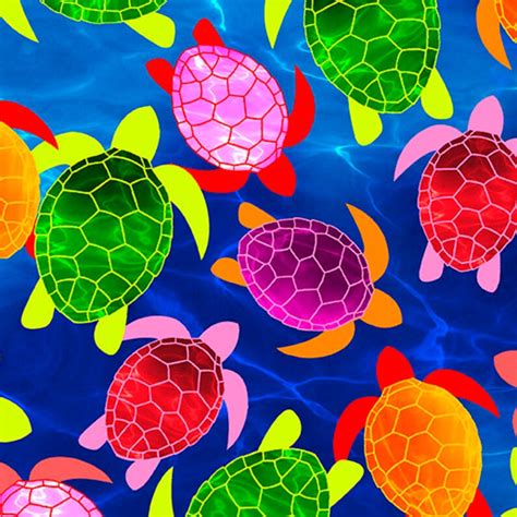 Watercolor Turtles Sea Turtles Fabric 100 Quilting Cotton Etsy