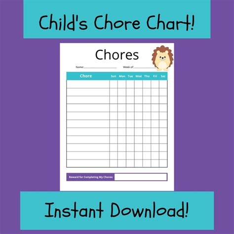 Printable Chore Chart For Kids Responsibility Chart Etsy