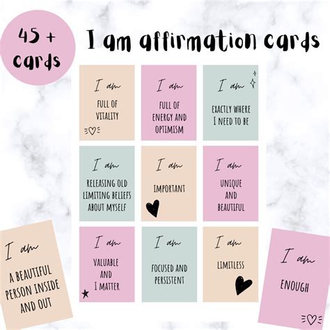 Positive Affirmation Cards Self Care Printables I Am Affirmations