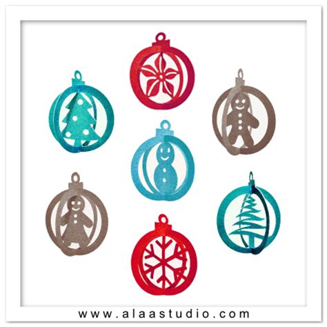 3D Christmas Ornaments SVG, DXF, PDF cutting files by Alaa Studio