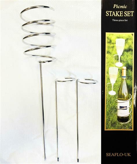 Picnic Wine Bottle And Glass Holder Stakes Set Camping Beach Outdoor Bbq S Ebay