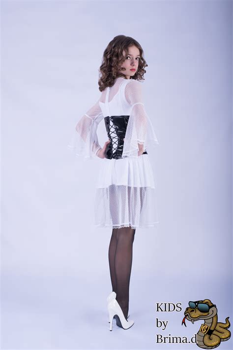 Custom Made White Dress With Lacquer Leather Corset Kids By Brimad 395