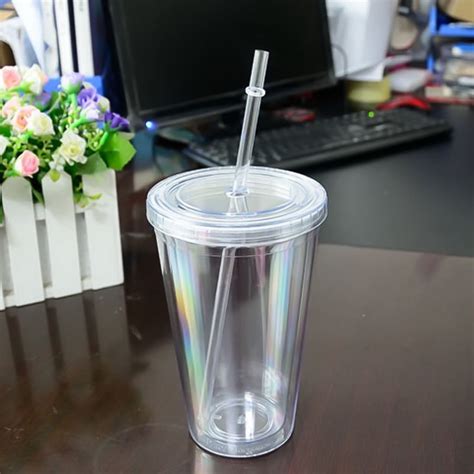 16 Oz Double Wall Clear Plastic Tumblers Drinking Glasses Tumblers With Lids And Straws