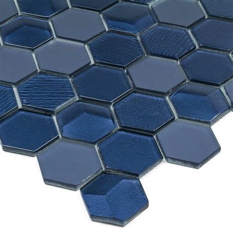 Hexagon 2 X 2 Glass Mosaic Tile In Glossy Bluebold Mosaic Tiles Mosaic Glass Mosaic Wall
