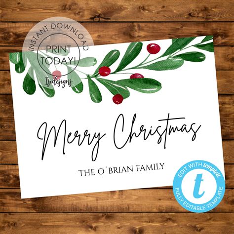 Mistletoe Merry Christmas Cards Editable Holiday Greeting Card