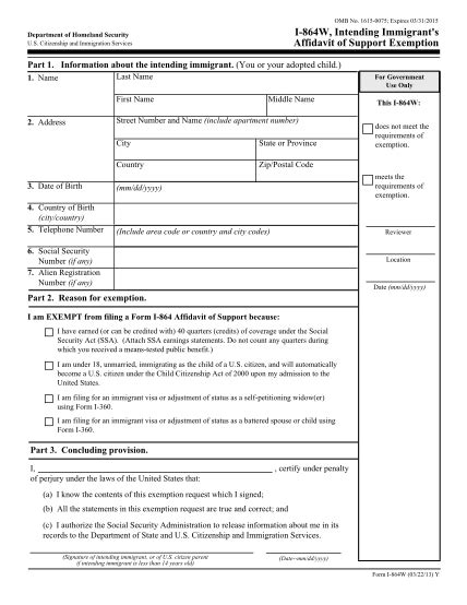 20 Form I 864w Intending Immigrants Affidavit Of Support Exemption Page