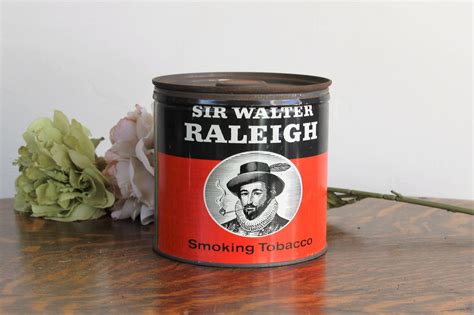 Vintage 1940s Tobacco 14 Oz Large Tin With Lid Sir Walter Raleigh