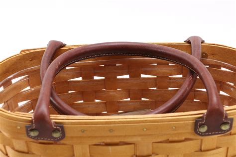 Pair Longaberger Leather Handled Baskets Ebth