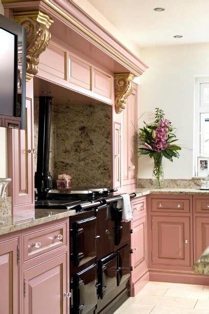 Classically Inspired Kitchen With Rose Colored Cabinetry Room Decor
