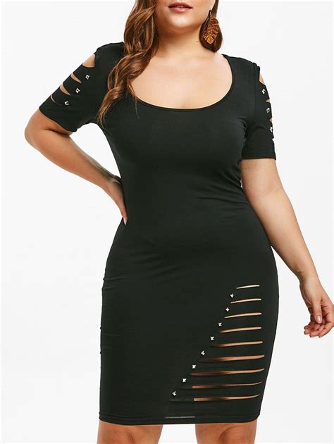 43 Off Ripped Rivet Plus Size Bodycon Dress Rosegal