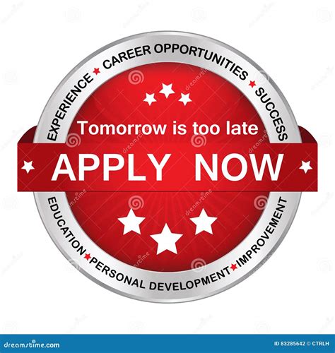 Apply Now. Tomorrow is Too Late - Job Advertising Sticker Stock Vector