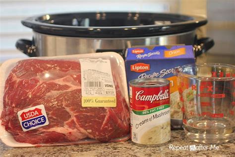 I did not use the lipton soup mix this time (the ⅓ cup wildtree absolutely onion seasoning or 1 packet of lipton's onion or beefy onion soup mix (these come in a box near the canned soup). Crock Pot Easy Pot Roast - Repeat Crafter Me | Chuck roast crock pot recipes, Easy pot roast ...
