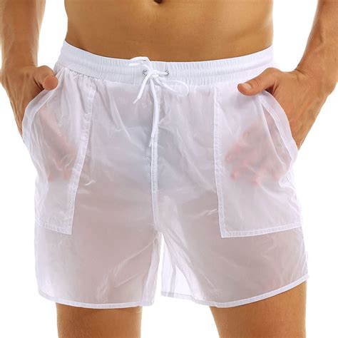 jeeyjoo men s sheer mesh openwork boxers briefs drawstring swim trunks underwear uk
