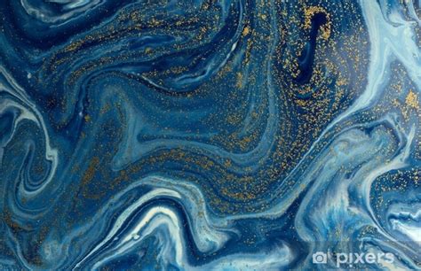 Wall Mural Marbled Blue And Golden Abstract Background Liquid Marble