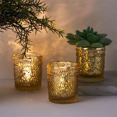 6 Pack Gold Mercury Glass Primrose Candle Holders Votive Tealight Hol