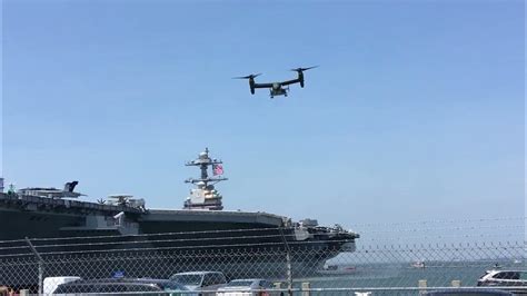 Two V 22 Ospreys Take Off From The Aircraft Carrier Uss Gerald R Ford Cvn 78 Youtube