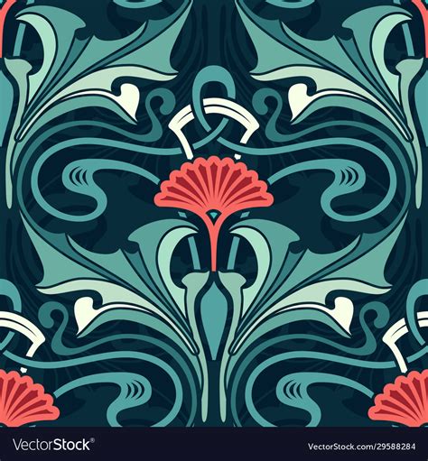 Art Nouveau Floral Wallpaper Emerald Garden With Vector Image