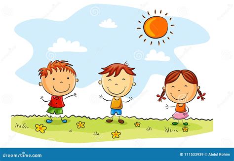 Happy Kid Cartoon In The Summer Background Stock Vector Illustration