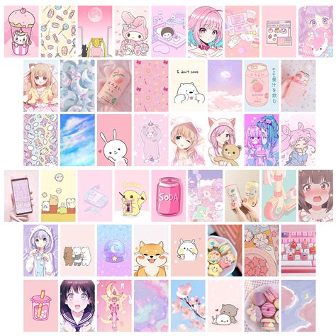Buy L1rabe 50pcs Kawai Anime Aesthetic Picture Wall Collage Kit Pink