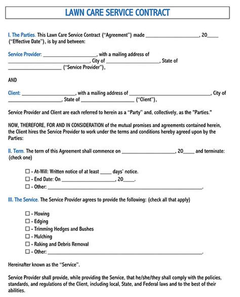 Printable Lawn Care Contract Template Printable Templates