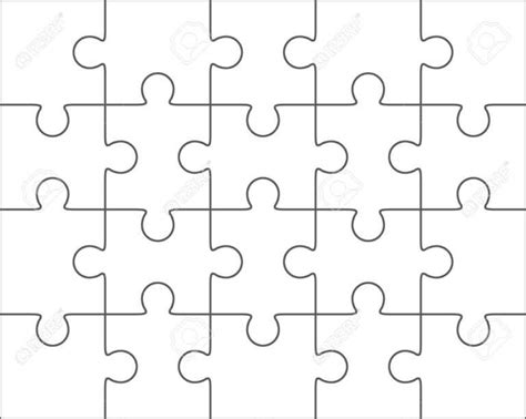 Jigsaw Puzzle Vector Blank Simple Template 4x5 Twenty Pieces With