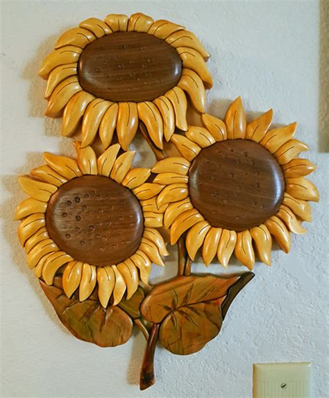 Intarsia Sunflowers Wall Plaque Colorful Impressions