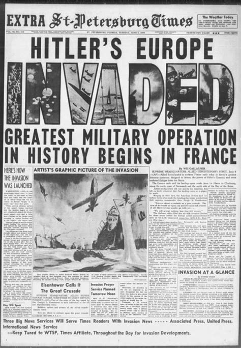 Headlines From A United States Newspaper About The Normandy Landings On D Day 1944 Newspapers