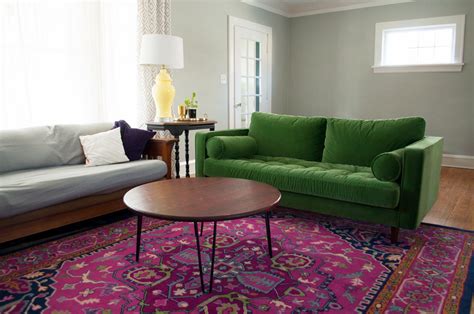 Colorful Living Room Refresh Green Couch And Pink Rug
