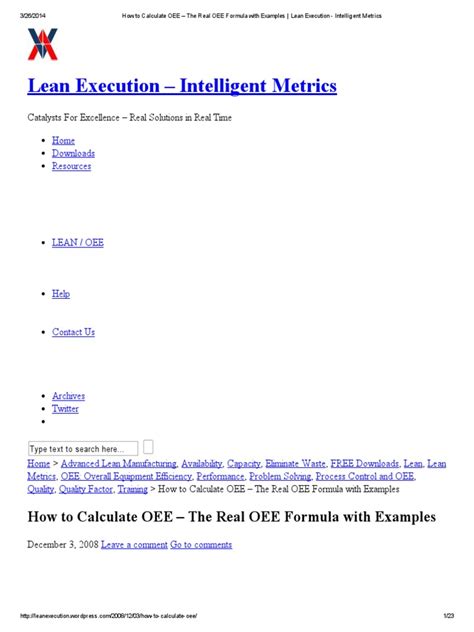 Download scientific diagram | example of spreadsheet for oee calculation from publication: Oee 1 Calculation Excel Template / Microsoft Excel ist ...