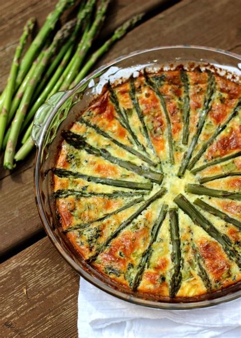 Fold in the salmon, asparagus, onion mixture and swiss cheese. Crustless Asparagus Quiche with Spinach and Mushrooms ...